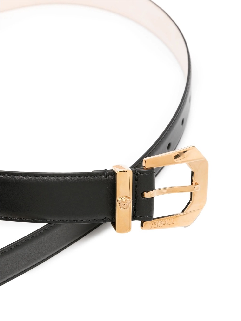 Authentic Versace Black Leather Belt with Gold Buckle and Medusa Detail